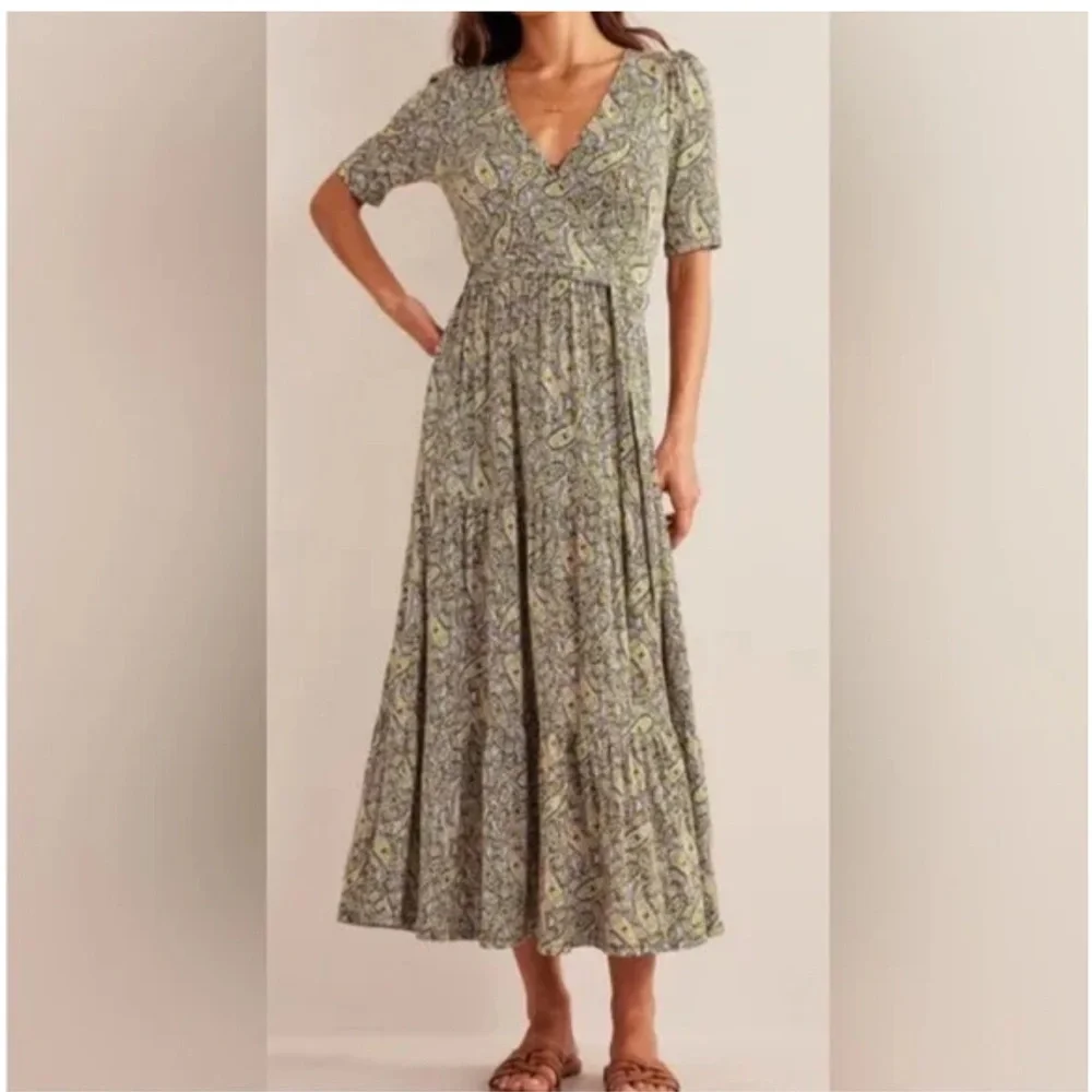 Boden Tiered faux Wrap Jersey Paisley Maxi Dress 8 - Picture 2 of 12